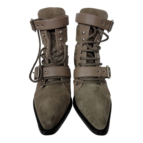 Chloe Rylee Suede Gray Boot Lace Up Buckle Size 36 - Picture 3 of 10